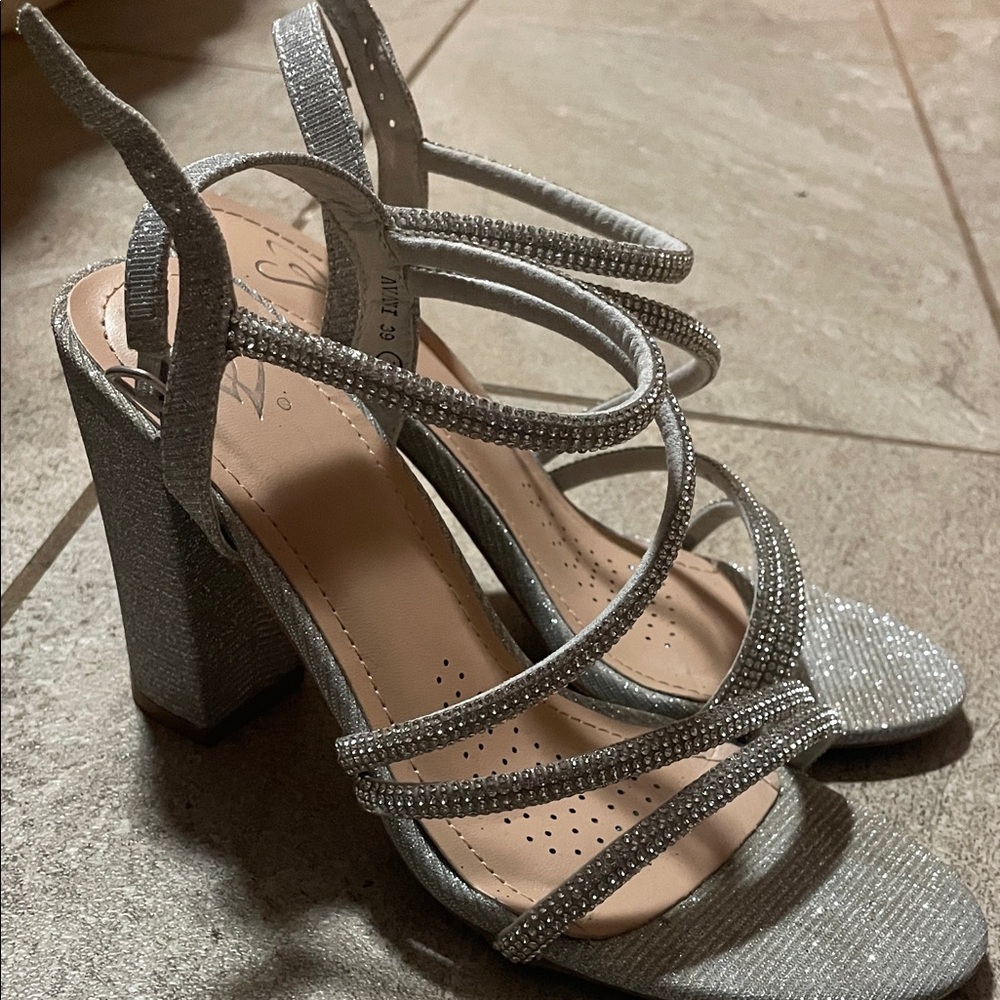 Windsor Glittering Silver Block Heels